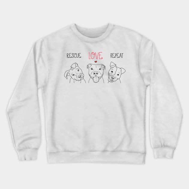 Rescue Love Repeat Dog Pit Bull Drawings, Dog Rescue Pittie Crewneck Sweatshirt by sockdogs